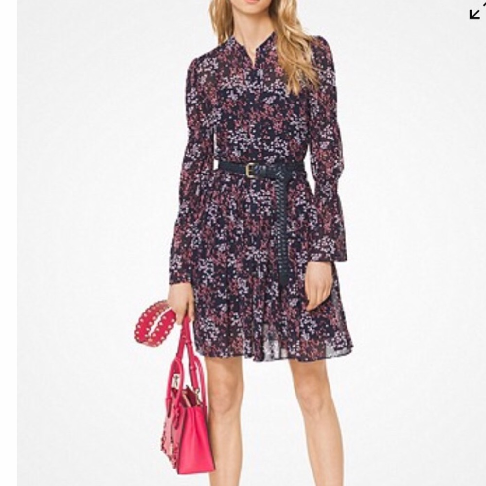 Georgette dress with navy belt Size small